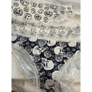 Morvia 3pk lace trim goth Skater Emo panties M Black & White Skull Web Jack New